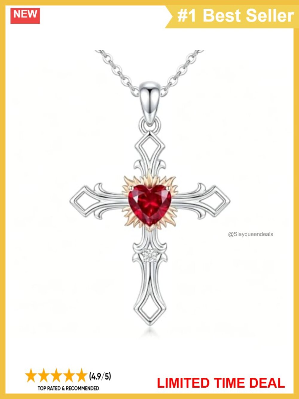 Cross Necklace for Women Ruby with Genuine Diamond 925 Sterling Silver Pendant